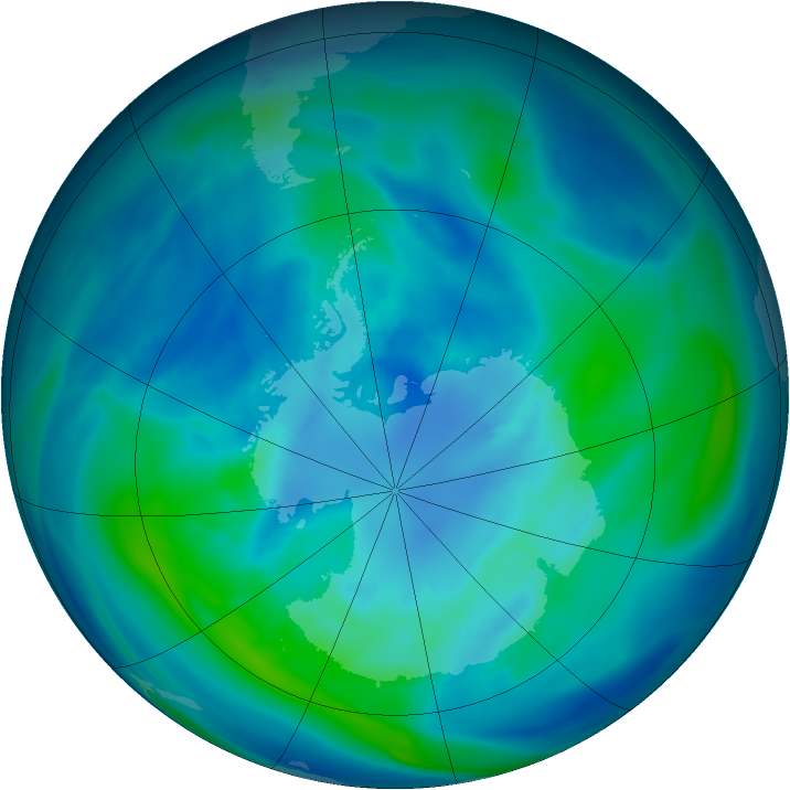 Antarctic ozone map for 31 March 2005